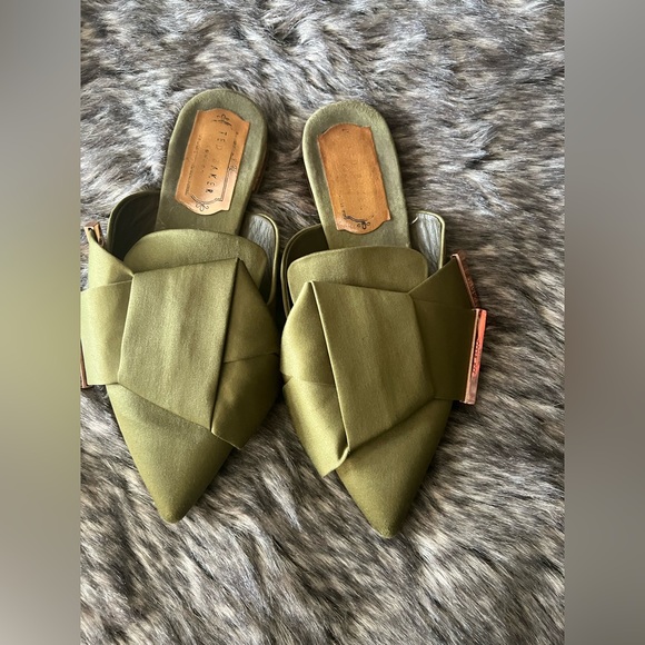 Ted Baker Olive Green Mules with Bow Detail - Picture 3 of 8